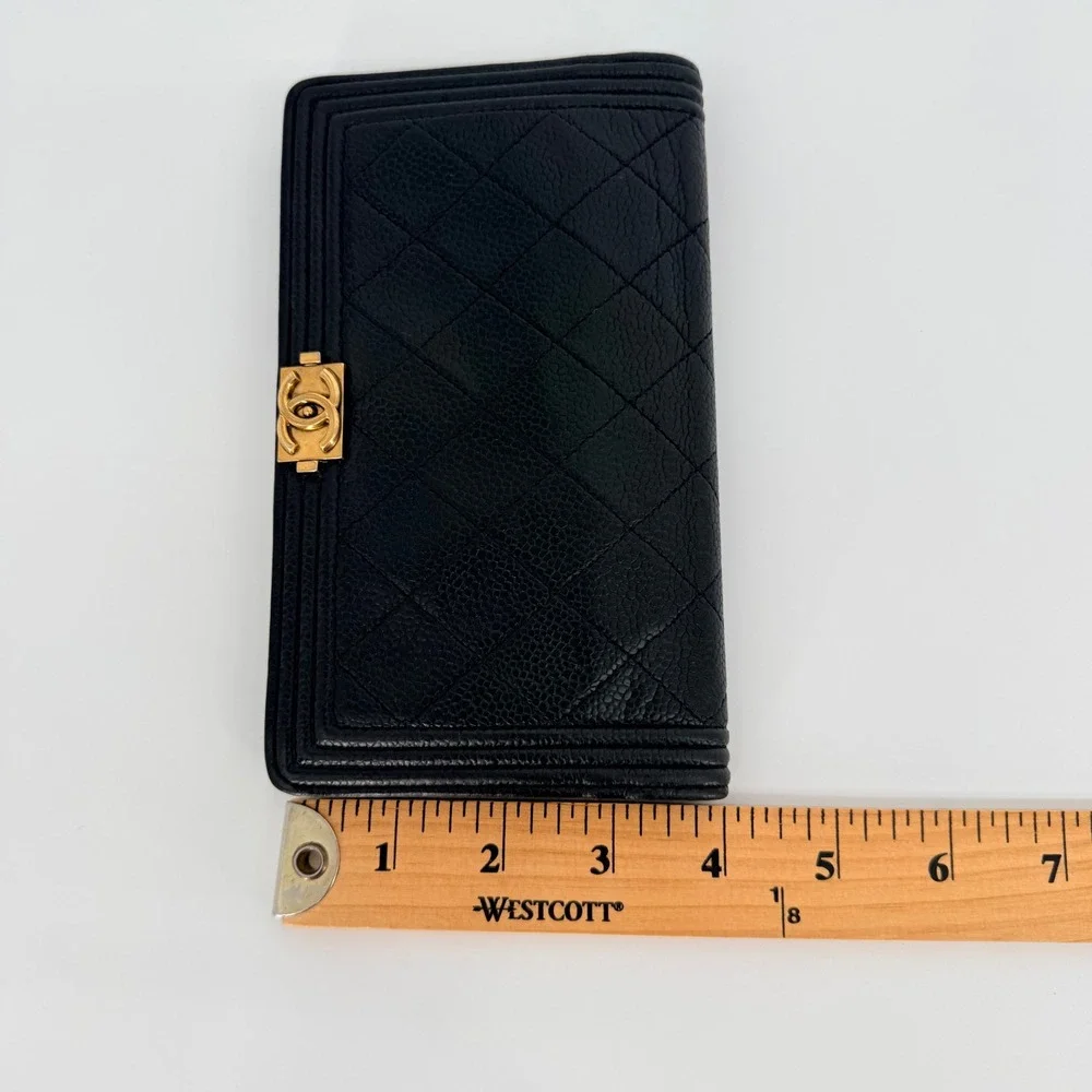 Chanel Boy Flap Wallet Black Quilted Caviar Gold Hardware Luxury Wallet on Chain